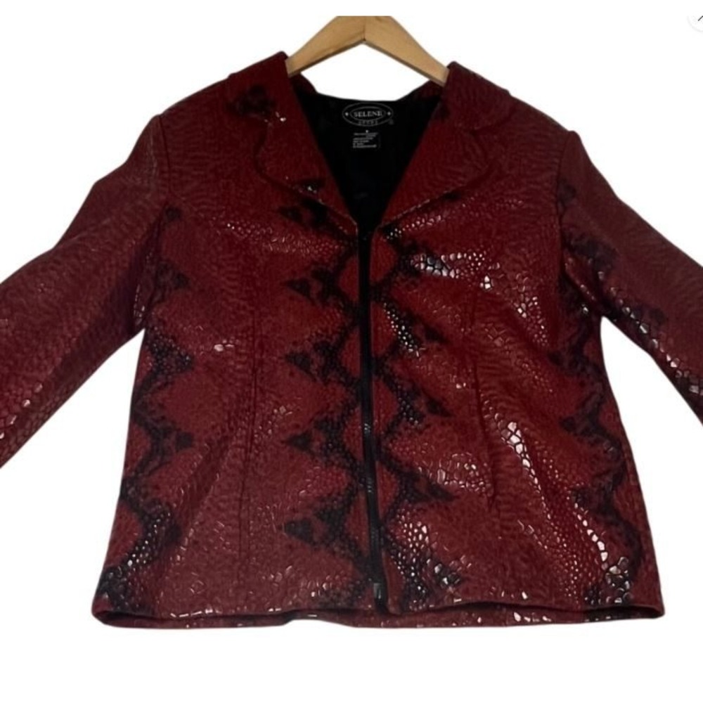Selene Sport Red Faux Snakeskin Zip Up Jacket Womens Small Animal Print Moto Y2K